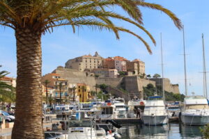 A view of the old Citadel in the port of Calvi, Corsica.